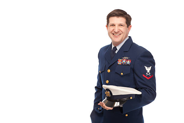 Happy coast guard serviceman stock photo