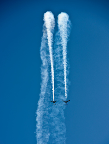 Fighter planes with smoke in airshow