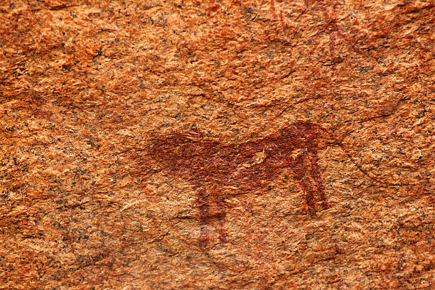 바위산 페인팅 lion at bushman 파라다이스 스피치코프 키리바티 - cave painting rock africa bushmen 뉴스 사진 이미지