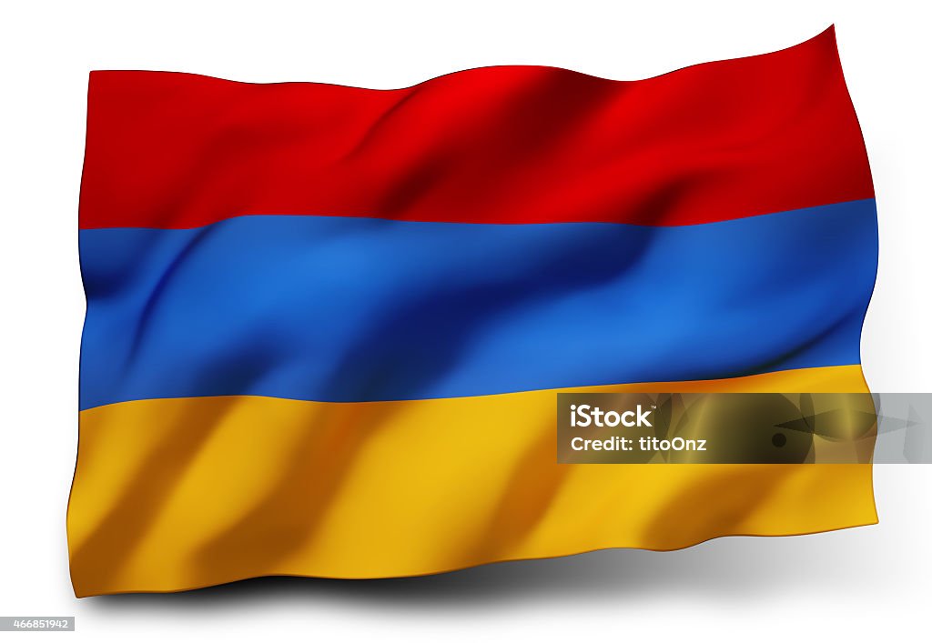 Flag of Armenia Waving flag of Armenia isolated on white background 2015 Stock Photo