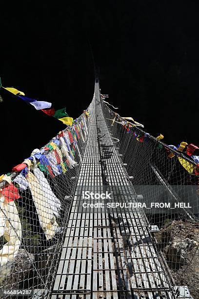 Rope Bridge From Nepal Stock Photo - Download Image Now - Architecture, Asia, Blue