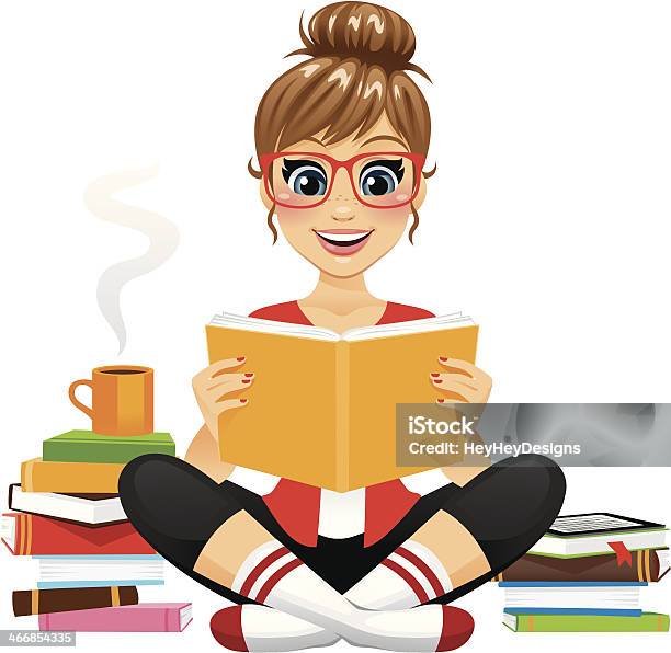 Lettore Appassionato Ragazza - Immagini vettoriali stock e altre immagini di Leggere - Leggere, Ragazze adolescenti, Libro