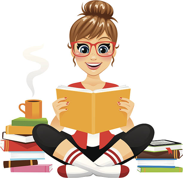 ilustrações de stock, clip art, desenhos animados e ícones de leitor de quem gosta de menina - woman with glasses reading a book