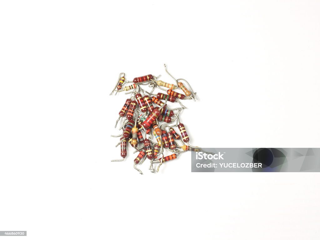 Electrical Resistances-Resistors with different colors. Electronic Resistance isolated on white.There are some resistors in different colors on white background. can be use in web sites and in different projects or as a cover. 2015 Stock Photo