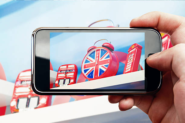 Smart phone mobile photo in London Smart phone mobile photo with London souvenirs London Memorabilia stock pictures, royalty-free photos & images