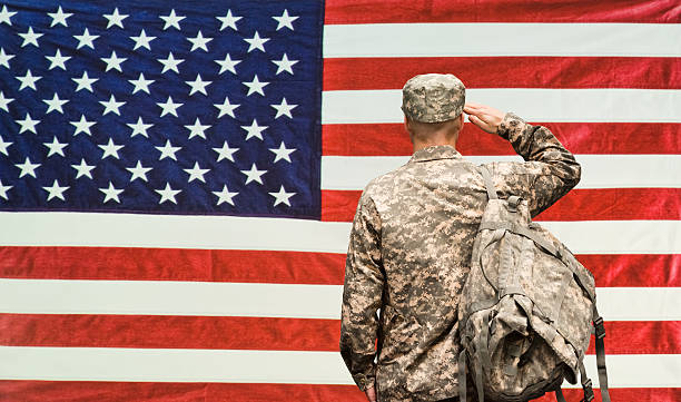 istock Rear view of army saluting 466871430