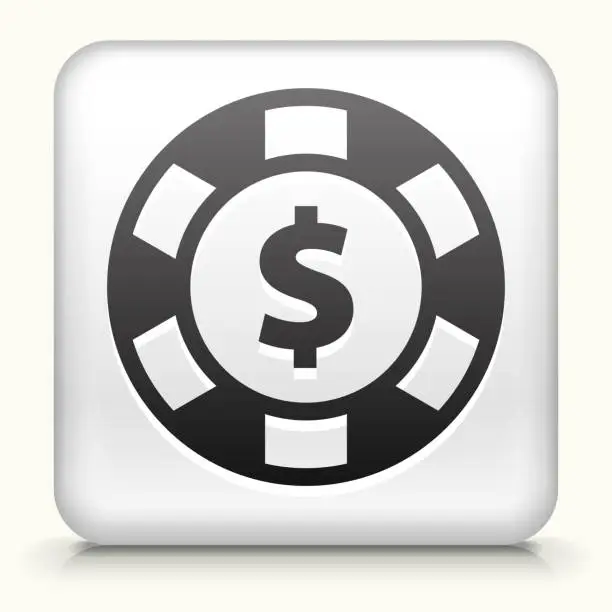 Vector illustration of White square button depicting poker chip.
