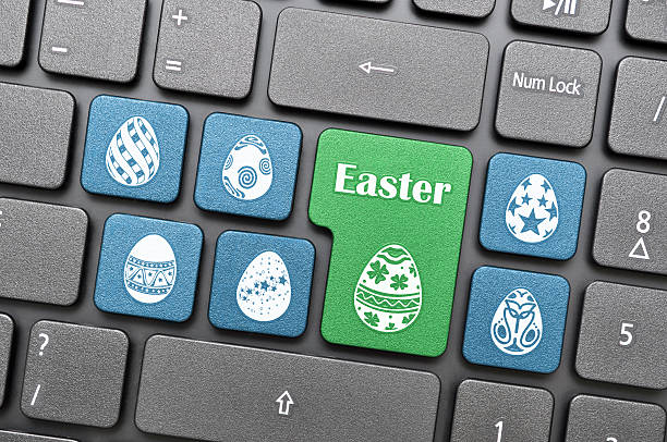 Easter egg key on keyboard stock photo