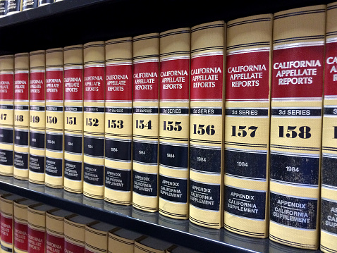 San Diego, Ca, USA - March 4, 2015: Volumes of California Reporter Books on a shelf in a legal library.