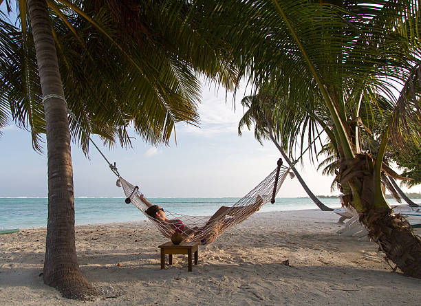 istock Woman at the beach in a hammock 466876270
