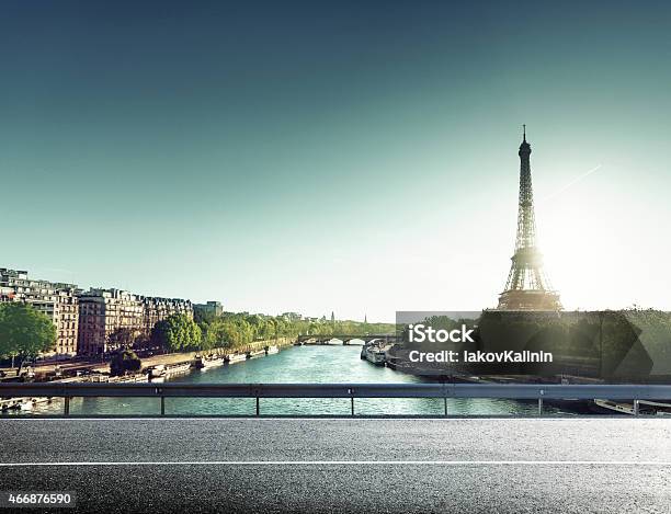 Eiffel Tower And Road In Sunrise Time Stock Photo - Download Image Now - Paris - France, Street, Road
