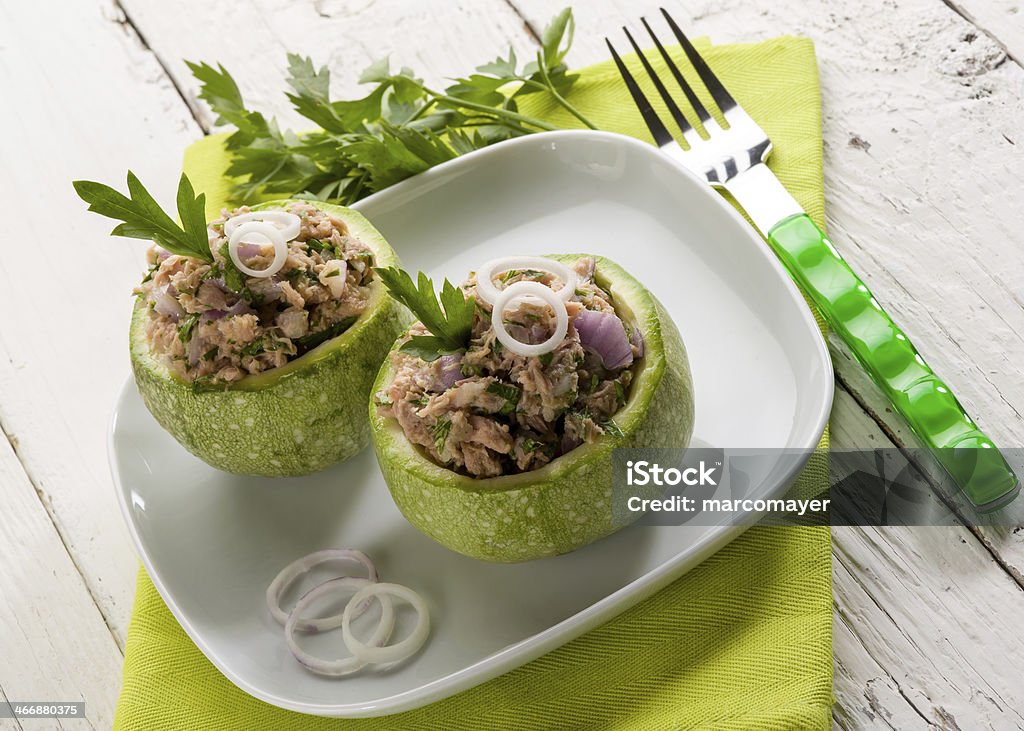 zucchinis stuffed with tuna and onions round zucchinis stuffed with tuna and onion Appetizer Stock Photo
