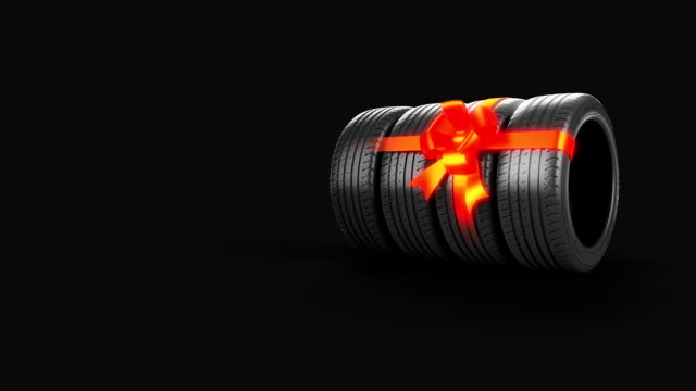 Tyre isolated on grey animated present gift with mask