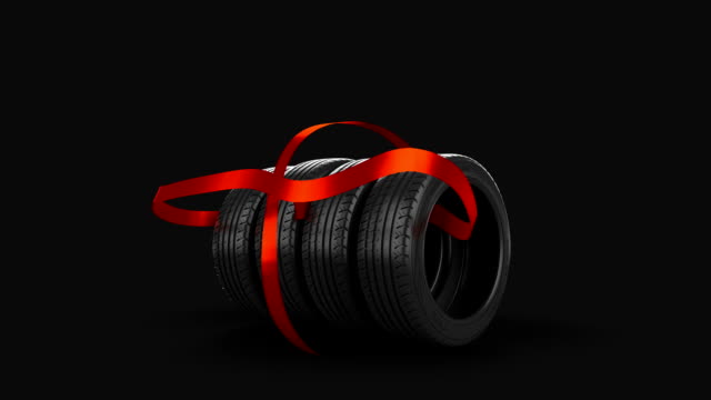 Tyre isolated on grey animated present gift with mask