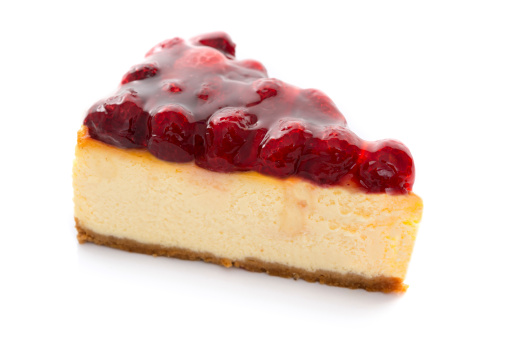 Strawberry cheesecake slice  on white background