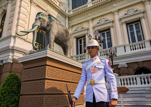 Bangkok, Thailand - Mar 13 , 2015: Unidentified royal soldier at The Grand Palace