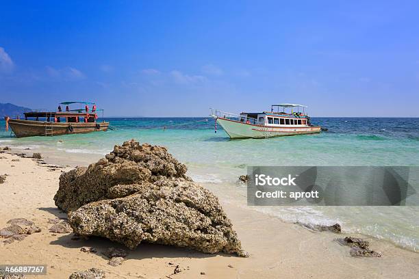 Two Boats Anchoring At Tup Island Thailand Stock Photo - Download Image Now - Anchored, Animal Shell, Beach