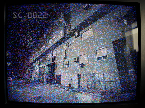 security monitor image dark backstreet in security monitor. television static photos stock pictures, royalty-free photos & images