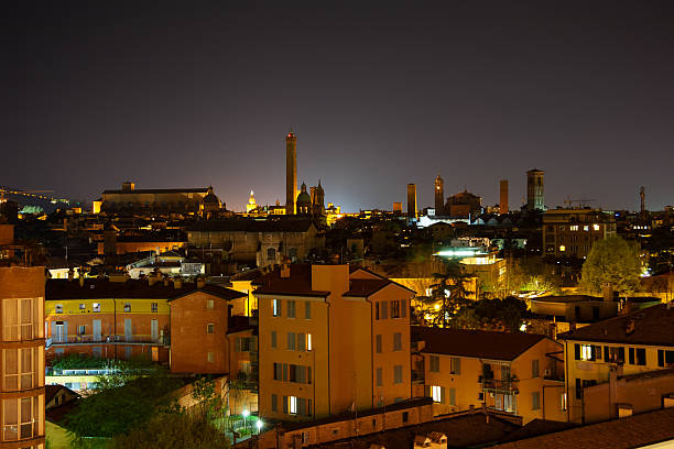 Bologna at night. Italy stock photo