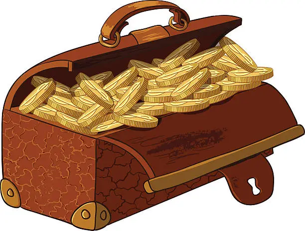 Vector illustration of Old suitcase with golden coins