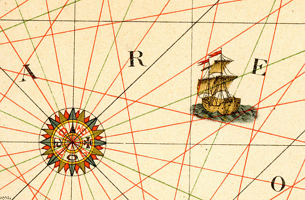 alte compass rose und schiff - 16th century style stock-grafiken, -clipart, -cartoons und -symbole