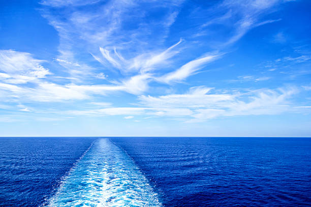 View from stern of big cruise ship Cruise ship wake or trail on ocean surface sea wake stock pictures, royalty-free photos & images