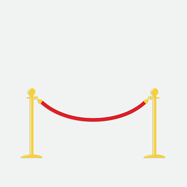 istock Red rope barrier golden stanchions turnstile Isolated template Flat design 466900554