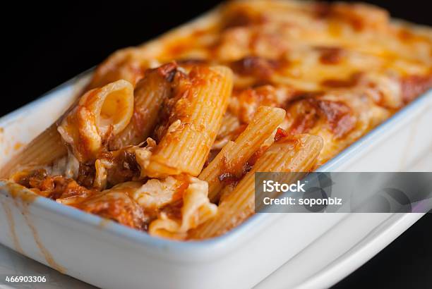 Baked Penne Pasta With Tomato Sauce And Cheese Stock Photo - Download Image Now - Rigatoni, Baked, Macaroni