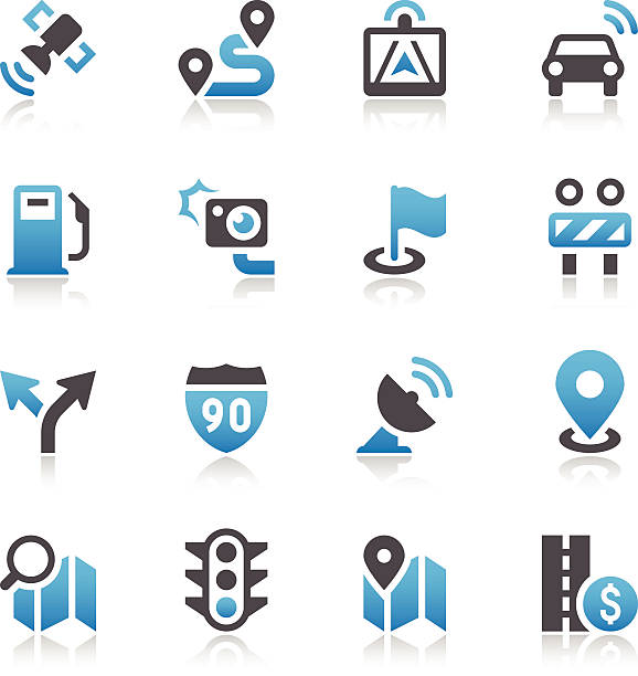 stockillustraties, clipart, cartoons en iconen met symbols representing gps navigation and road icons - direct klaar camera