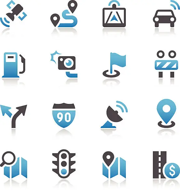 Vector illustration of Symbols representing GPS navigation and road icons