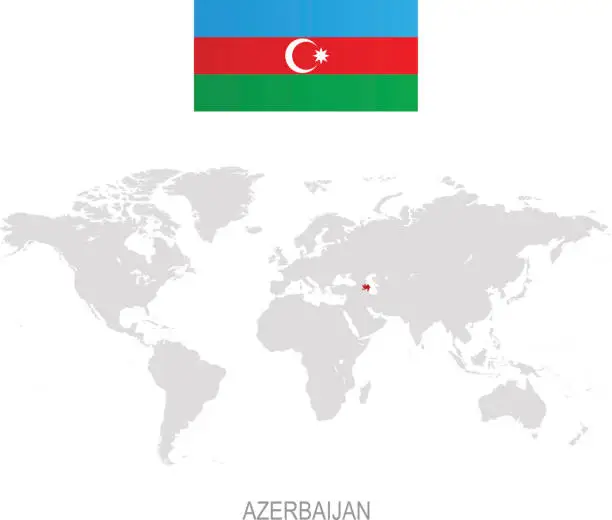 Vector illustration of Flag of Azerbaijan and designation on World map