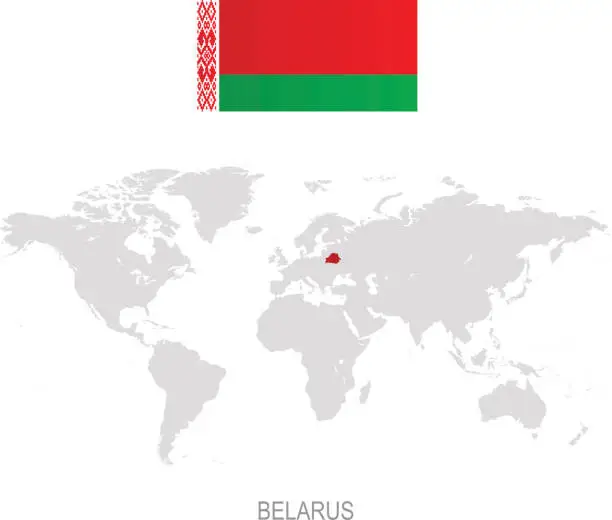 Vector illustration of Flag of Belarus and designation on World map