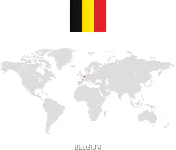 Vector illustration of Flag of Belgium and designation on World map