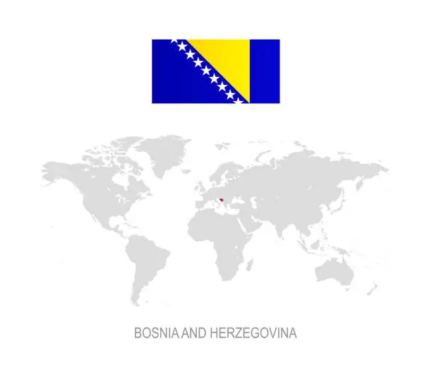 Vector illustration of Flag of Bosnia And Herzegovina and designation on World map