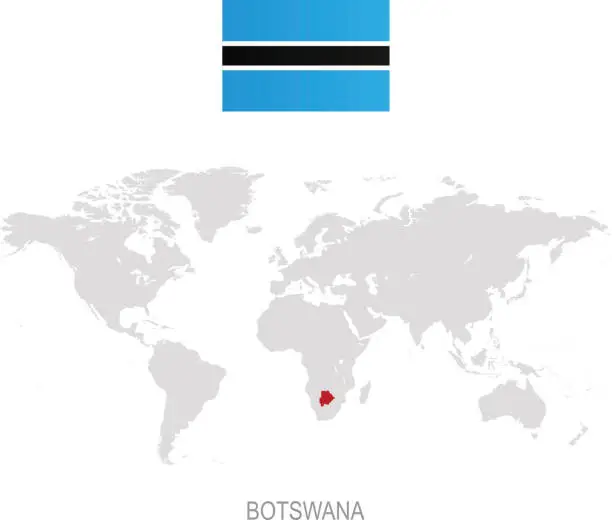 Vector illustration of Flag of Botswana and designation on World map