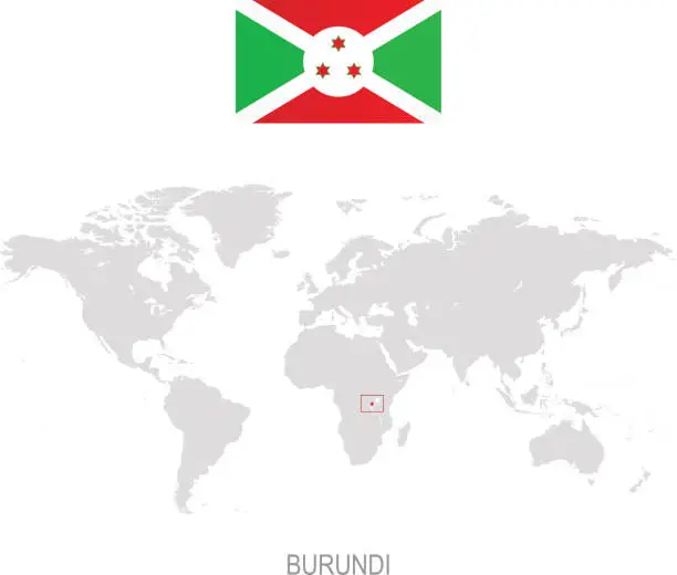 Vector illustration of Flag of Burundi and designation on World map