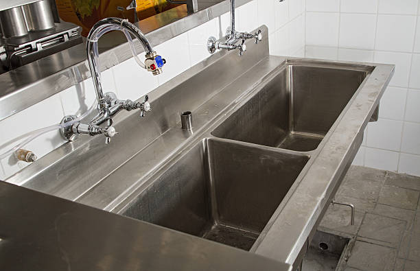 istock Professional kitchen, view counter in steel 466906704
