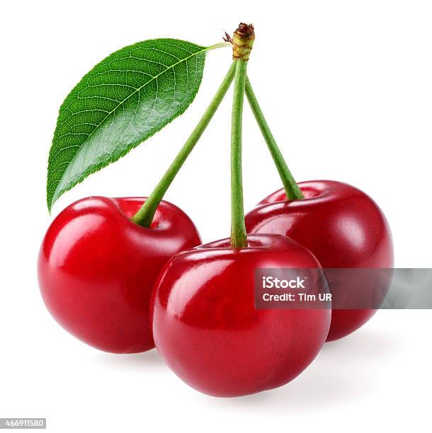 Cherry Three Berries Isolated On White Background Stock Photo - Download Image Now - Cherry, Cut Out, Sour Taste