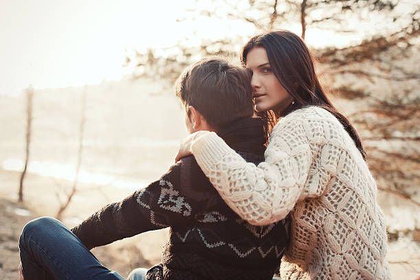 Outdoor summer portrait of young couple stock photo