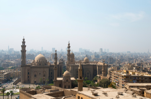 View over Cairo city with Mosque of Sultan Hassan and Al Rifai Mosque