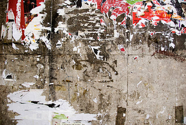 istock Close up of entertainment event posters torn off a wall 466922267