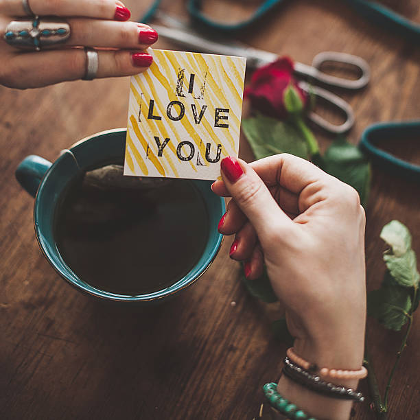 istock Woman with love message and tea 466924003