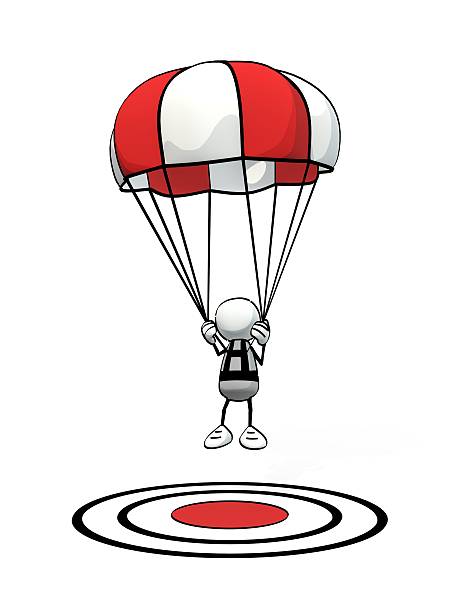 istock little sketchy man with parachute precision landing on aim point 466924954