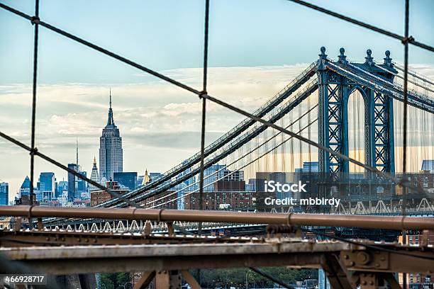 Empire State Building Die Brooklyn Und Manhattan Bridge New York Stockfoto und mehr Bilder von Abenddämmerung