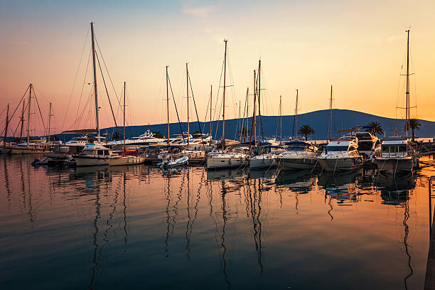 istock Sailing boats in marina at sunset. 466929023