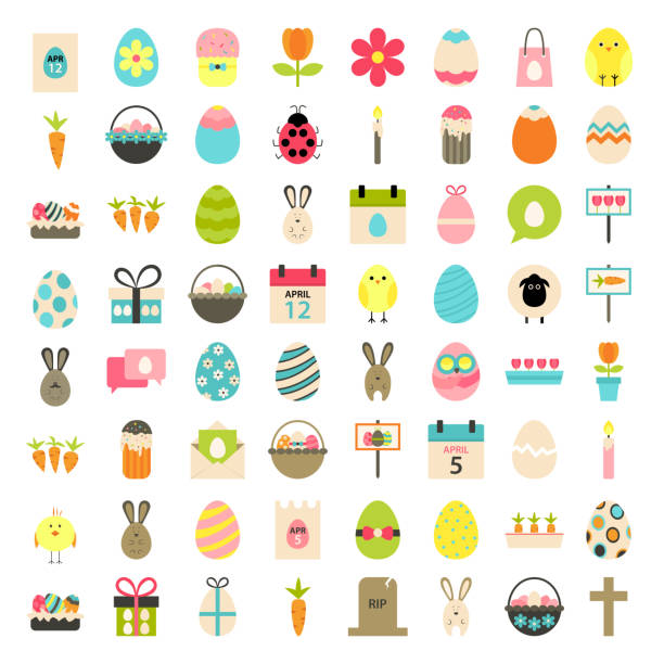 Easter big flat styled icons set over white Easter big flat styled icons set over white. Flat stylized icons set easter cake stock illustrations