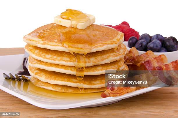 Stack Of Pancakes Stock Photo - Download Image Now - Pancake, Bacon, Syrup
