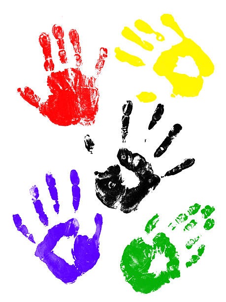 Colorful handprints stock photo