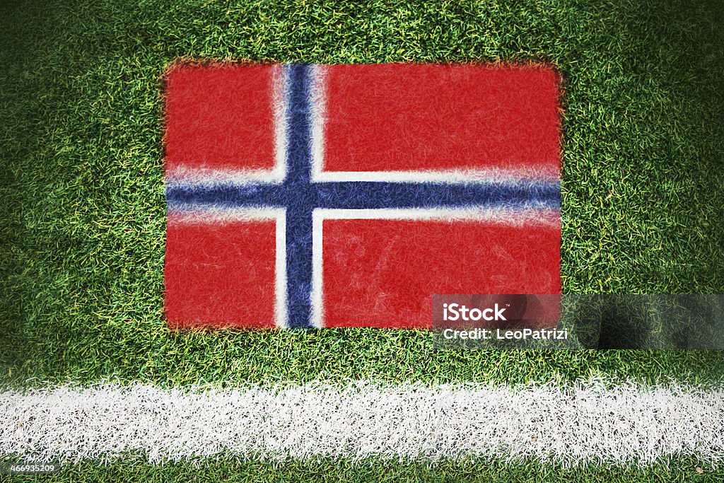 Norvège drapeau imprimé sur un terrain de football - Photo de 2014 libre de droits