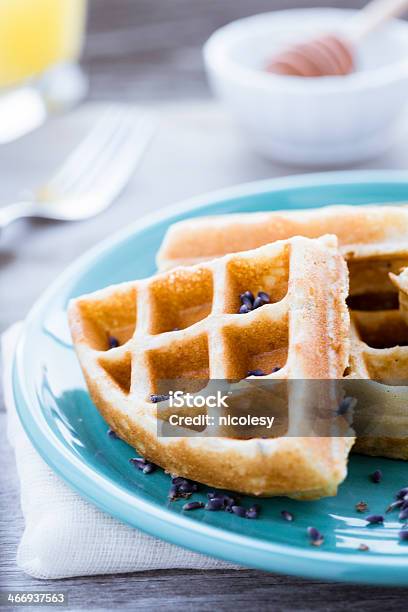 Waffles With Lavender Stock Photo - Download Image Now - Blue, Breakfast, Color Image